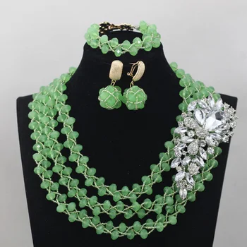 

Fashion New Mint Green Crystal Beaded African Nigerian Jewelry Set Fashion Party Events Jewelry Set Gift Free ShippingABL912