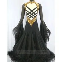 Платья для Бальных соревнований, танцевальные платья для женщин, черный дизайн, перо, черный цвет, высокое качество, элегантное стандартное бальное платье