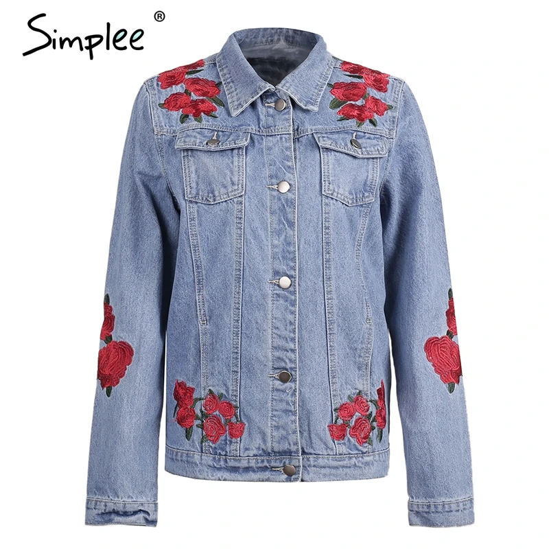 Finest  Simplee Denim blue basic jackets coat Women Casual streetwear jackets female 2017 autumn winter war