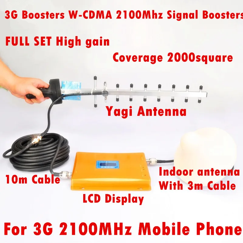 

Full Set LED Display 3G Repeater 2100 MHz W-CDMA UMTS Repetidor 3G Antenna Signal Amplifier 2G 3G Cell Phone Booster Sets