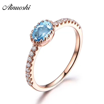 

AINUOSHI Pure 925 Sterling Silver Natural Sky Blue Topaz Ring 0.5 Carat Full Prong Setting Oval Cut Topaz Rose Gold Color Ring