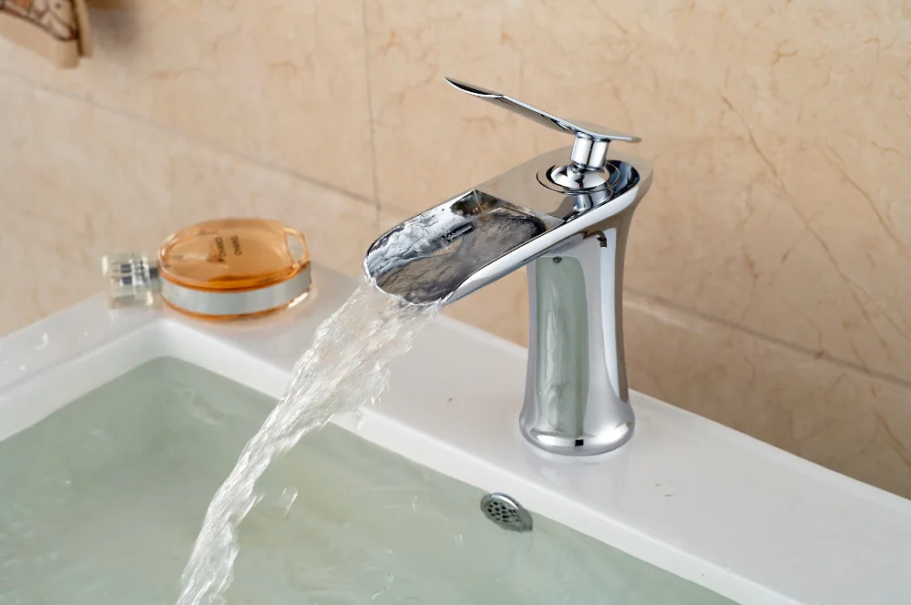

New Chrome Finish Waterfall Basin Faucet Single Handle Vessel Sink Mixer tap