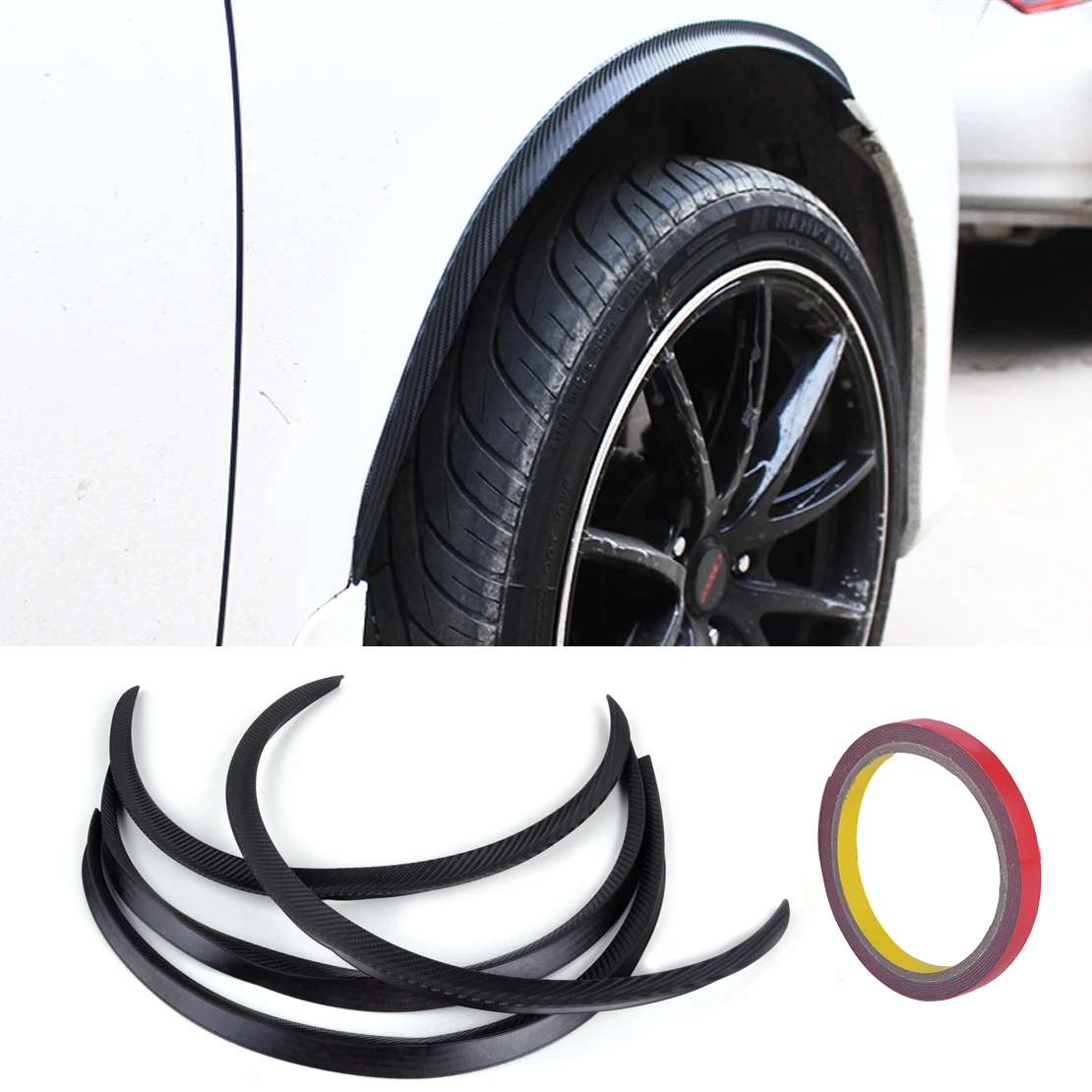 

DWCX 4x Car Black Carbon Fiber Wheel Rubber Eyebrow Protector Lip Trim Flare Fender Strip for VW Golf Mazda Hyundai Chevrolet
