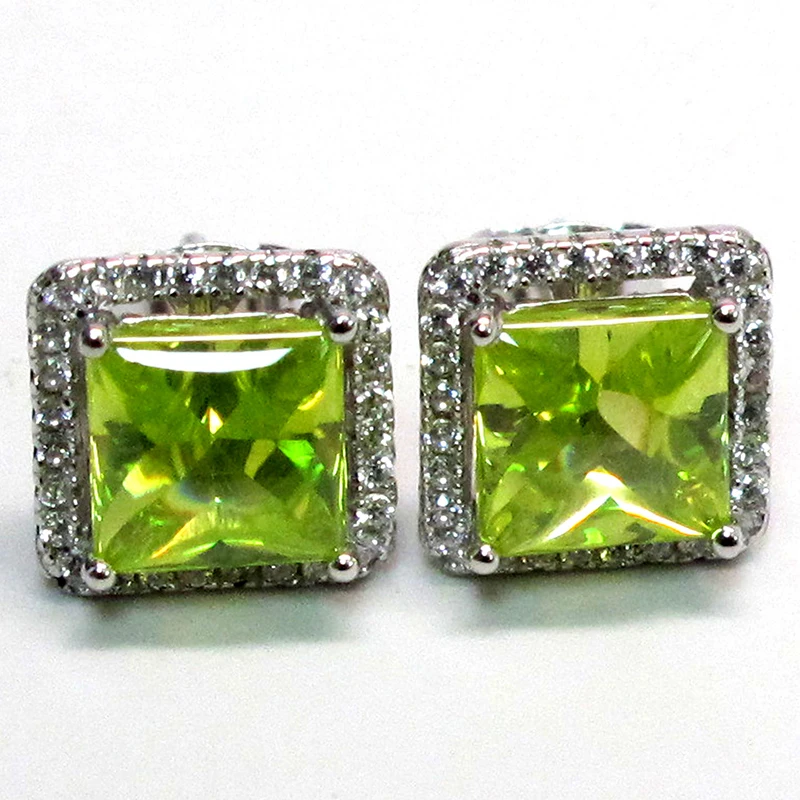 

Cute Princess Cut Olive Green Stone Stud Earrings Fashion Austrian Crystal Geometry Cubic Zirconia Ear Stud Earring C3Q100