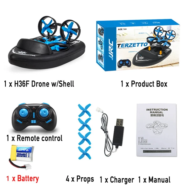 RC Mini Quadcopter+ Boat  JJRC H36F 2.4g 4ch 6-axis Speed 3d Flip Headless Mode Rc Drone Toy Gift Present