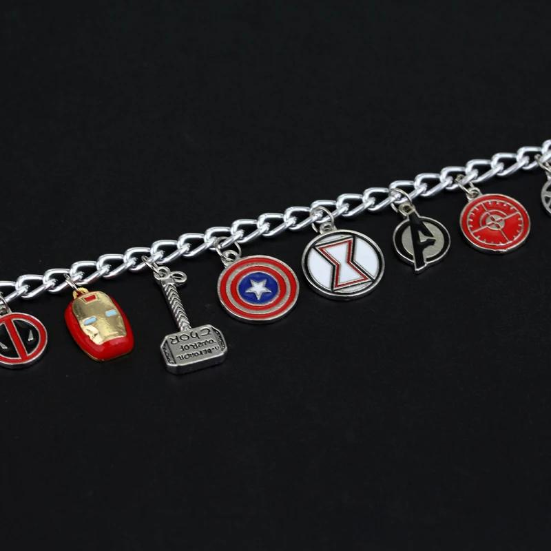 DongshengSuperhero Marvel Мстители эмалированный логотип Капитан Америка Железный человек Дэдпул щит чудо-женский очаровательный браслет для женщин-25