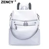 ZENCY 100% véritable cuir de vachette véritable femmes sacs à dos concepteur femme fille dame sac à dos peau de vache blanc argent gris livre sac ► Photo 1/6