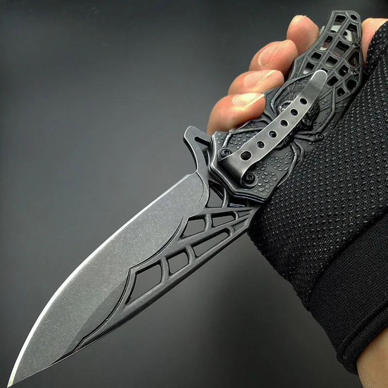 Stonewash-Folding Tactical Blade Knives, Spider Web Design