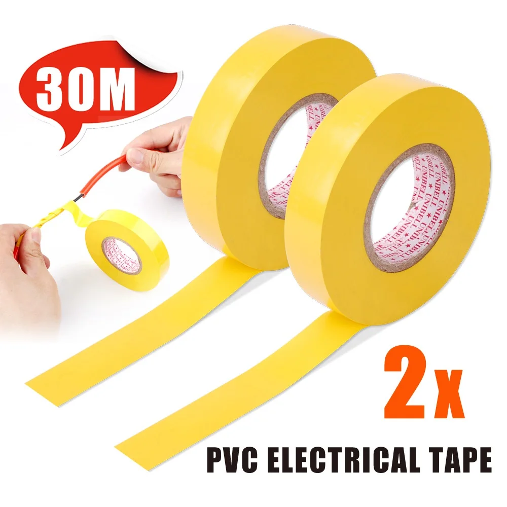 

Hardware Accessories 2PCS Yellow Colors 30M Electrical Insulation Tape High Temperature Waterproof Insulation Tape Vinyl Tape