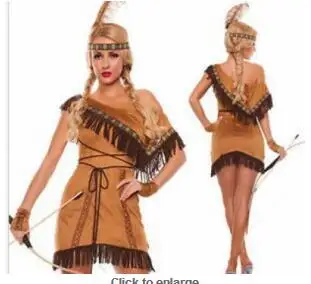 free shipping Pocahontas indian squaw cowgirl princess fancy dress costume  plus size s-2xl