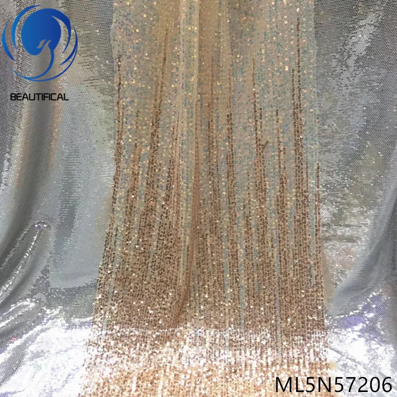 

Beautifical african lace fabrics New arrival 3 centimeter sequins net lace gradient ramp fabric 5yards french lace ML5N572