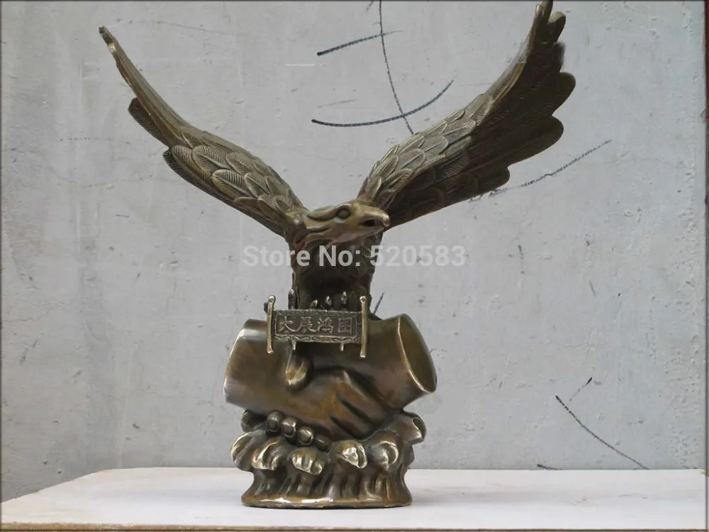 

12"Fengshui bronze Lucky Fly eagle hawk open out the wings Big Deal statue