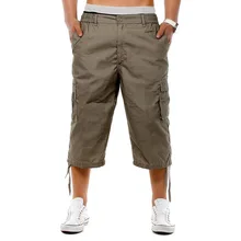 Новинка, модные мужские шорты, летние, повседневные, с карманами, для фитнеса, шорты для бега, эластичная талия, военные, 3/4, длинные, до колена, шорты