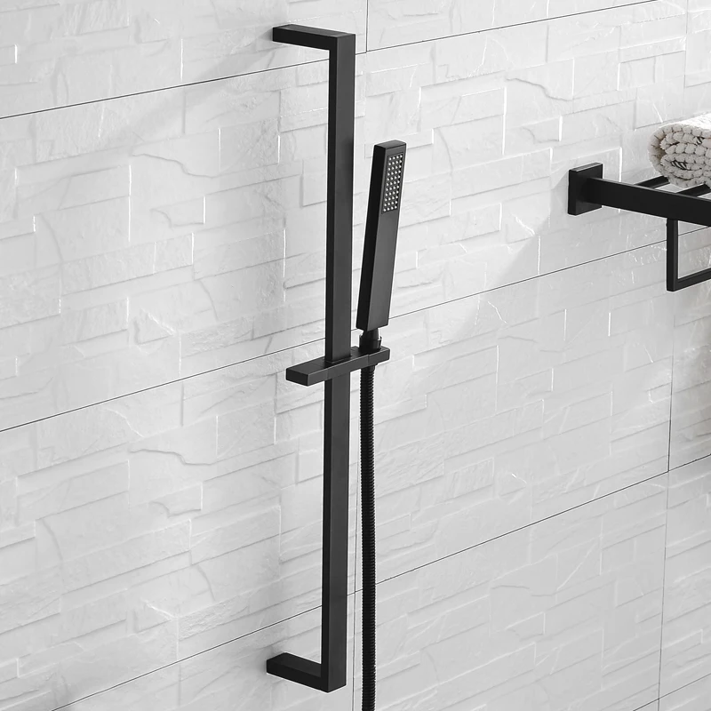 High Quality Square Solid Brass Matte Black Sliding Bar Shower Set Wall