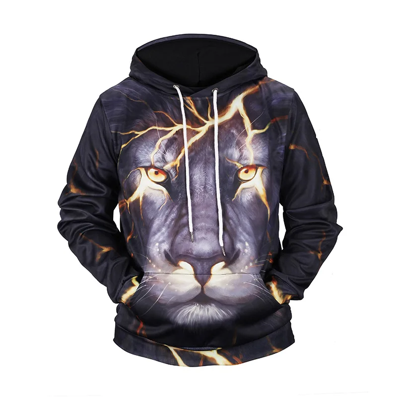 

Funny Lion Tiger Lightning Hoodies Quality 3D Unisex Sweatshrit Hooded Tracksuit Male Pullover Casual Streetwear