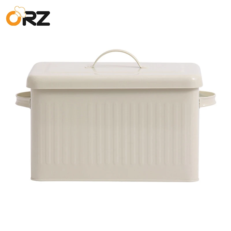 8L Large Metal Bread Box With Lid Dust Proof Case Cream White Retro