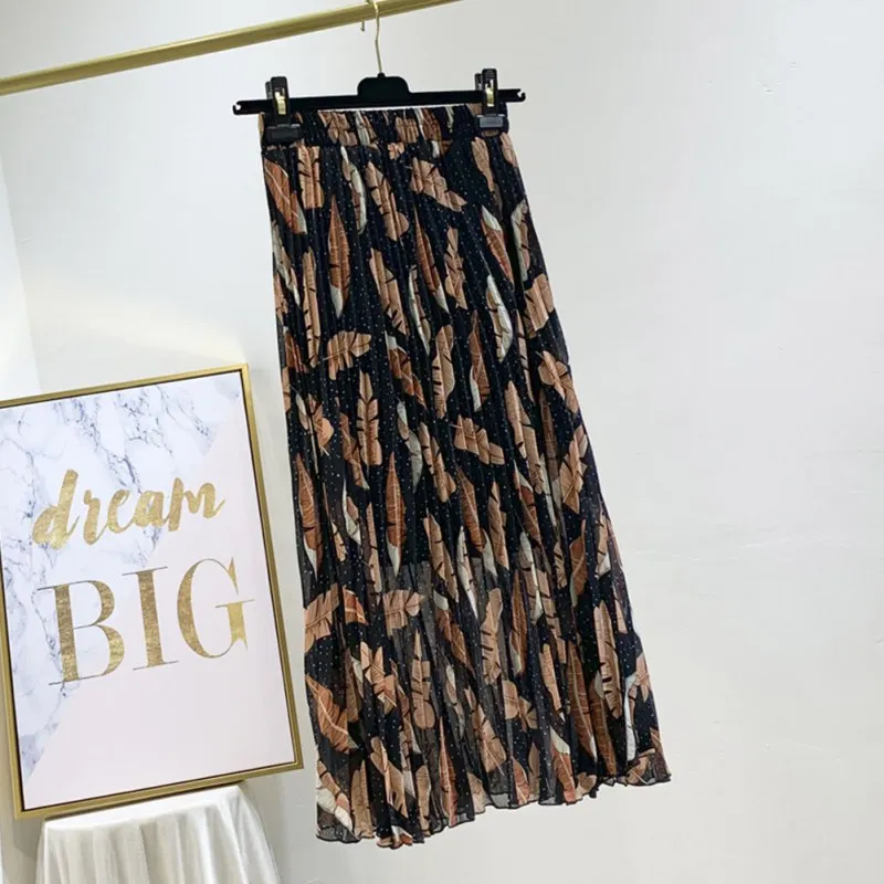 Женские винтажные плиссированные длинные юбки для дам ретро цветочный принт юбки высокая Eastic талия юбка весна лето осень художественный стиль