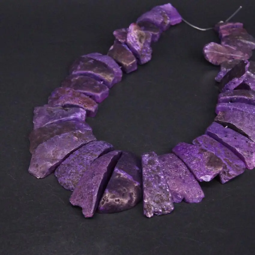 

Approx27PCS/strand Top Drilled Purple Natural Raw Agates Freeform Slab Slice Beads,Gems Stone Nugget Pendants Jewelry Making