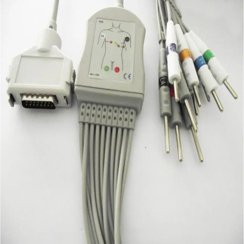 Совместим с Fukuda Denshi FCP-7411 FX-7402/FX-2111 FX-2155/3010/7010 ECG EKG Cable leadпроводами 10 выводов Din 3 0 end AHA