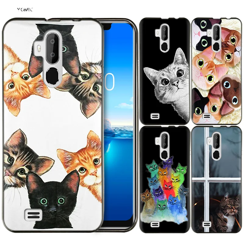

Silicone Coque Shell Cell Phone Case for Oukitel C12 PRO C12Pro Black Dark Cases Cartoon Cat Black Cute Kitten Kitty Catling