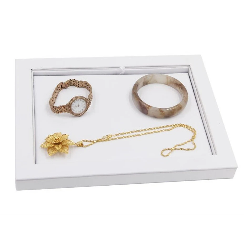 MagiDeal PU Leather Jewelry Tray for Necklace Earring Bracelet Trinkets Display Home Counter Retailer Showcase