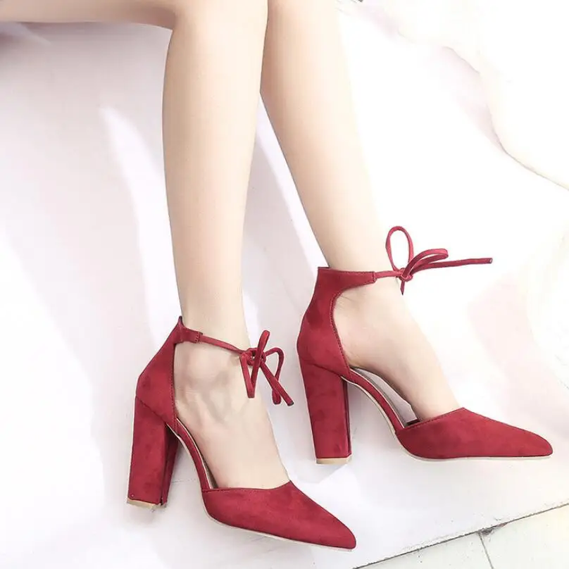 

EOEODOIT Women Pumps High Block Heel Pointed Toe Ankle Strap Shallow Mouth Autumn Spring Shoes High Heeled Daily Shoes Plus Size