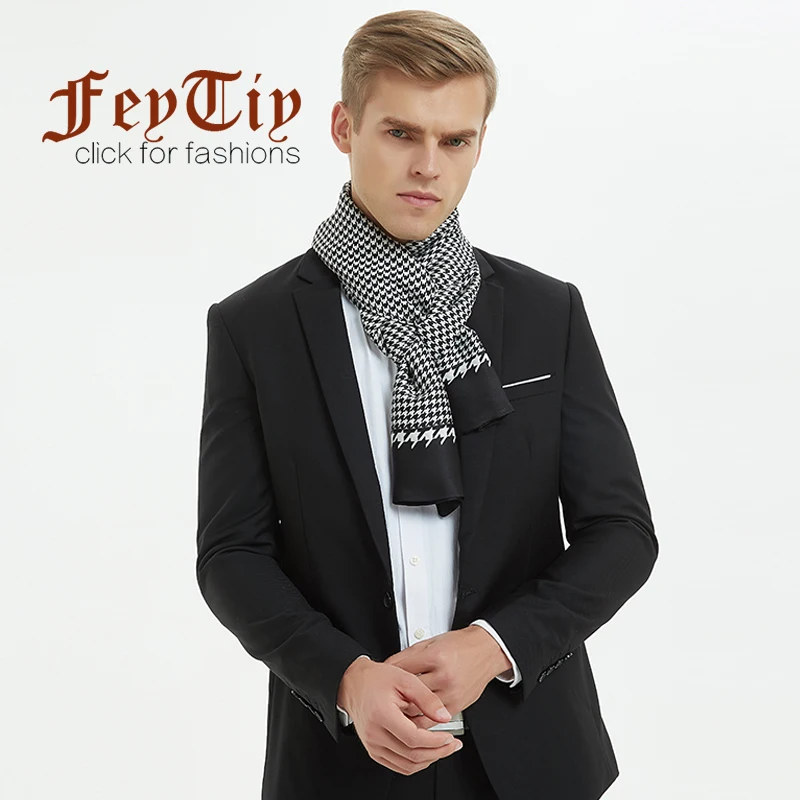 Luxury Brand Winter Silk Scarf for Men Plaid Print Twill Long Scarfs Double faced Neck Wraps