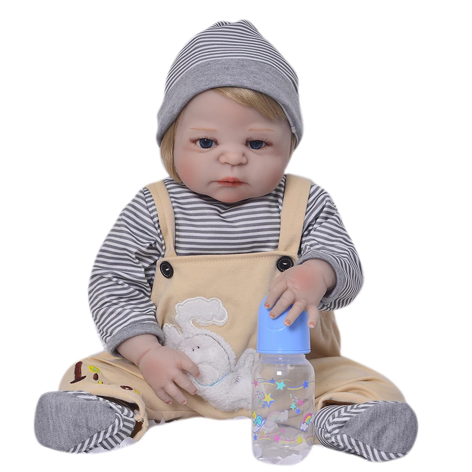 NPK dolls reborn Bebes полностью силиконовые куклы baby boy 57 см парик из светлых волос живая