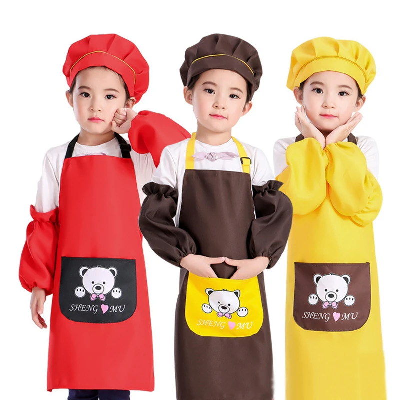 

4PCS-suit Children's Baking clothes Pupils Anti-wearing smock Sleeveless Painting apron funny kids cute aprons kitchen Baking
