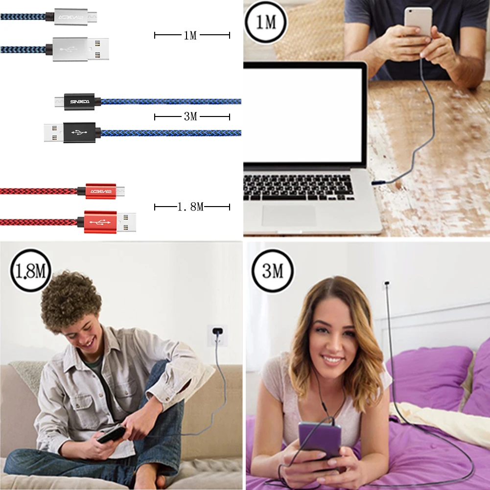 Sinbeda 5V 2.4A кабель Micro USB для быстрой зарядки 1 м 8 3 Android зарядного устройства плетеный
