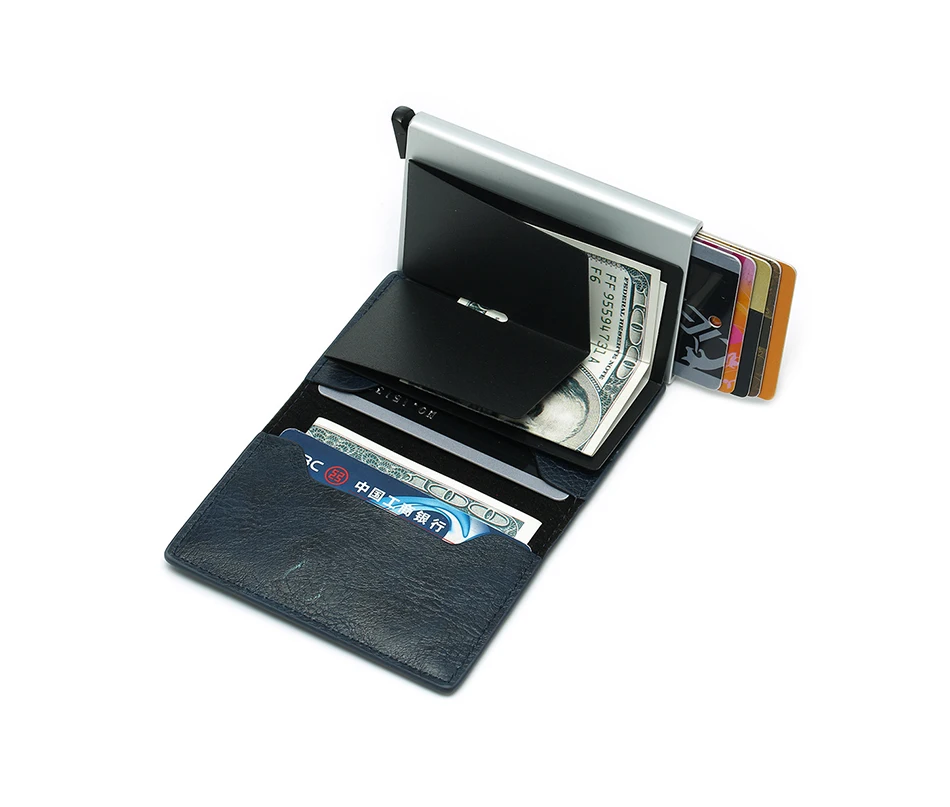 Top Quality Automatical Aluminium Rfid Wallet Men Money Bag Mini Purse Male Vintage Slim Card Holder Wallet Samll Smart Wallet