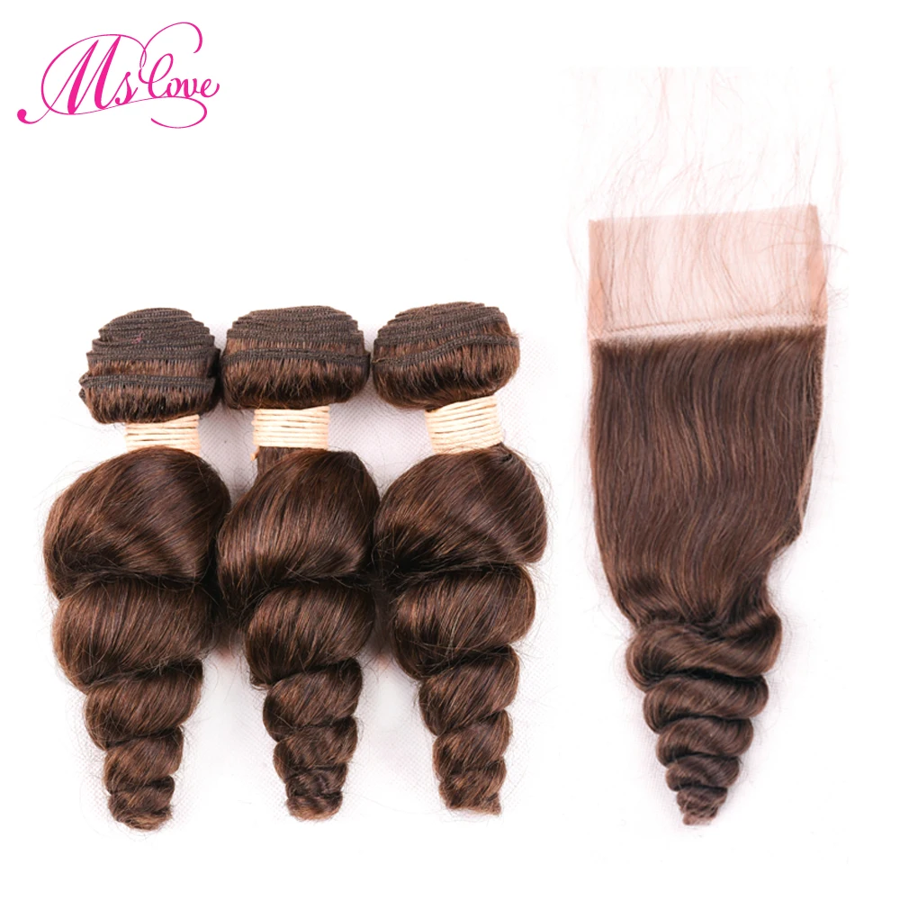 

Ms Love Loose Wave Bundles With Closure #2 #4 Brown Human Hair Bundles With Lace Closure 4*4 Brazilian Hair Weave Bundles