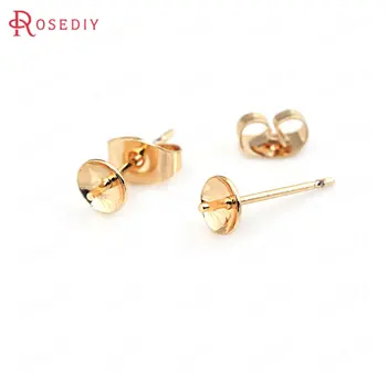 

10PCS Length 15MM disk 5MM 24K Champagne Gold Color Brass Half Hole Beads Stud Earrings Pins High Quality Diy Accessories