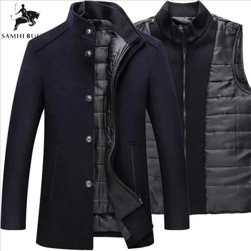 Goedkoop Winter Warme Wollen Jas Mannen Dikke Jassen Topcoat Mens Single Breasted Jassen En Jassen Met Verstelbare Vest heren Jas