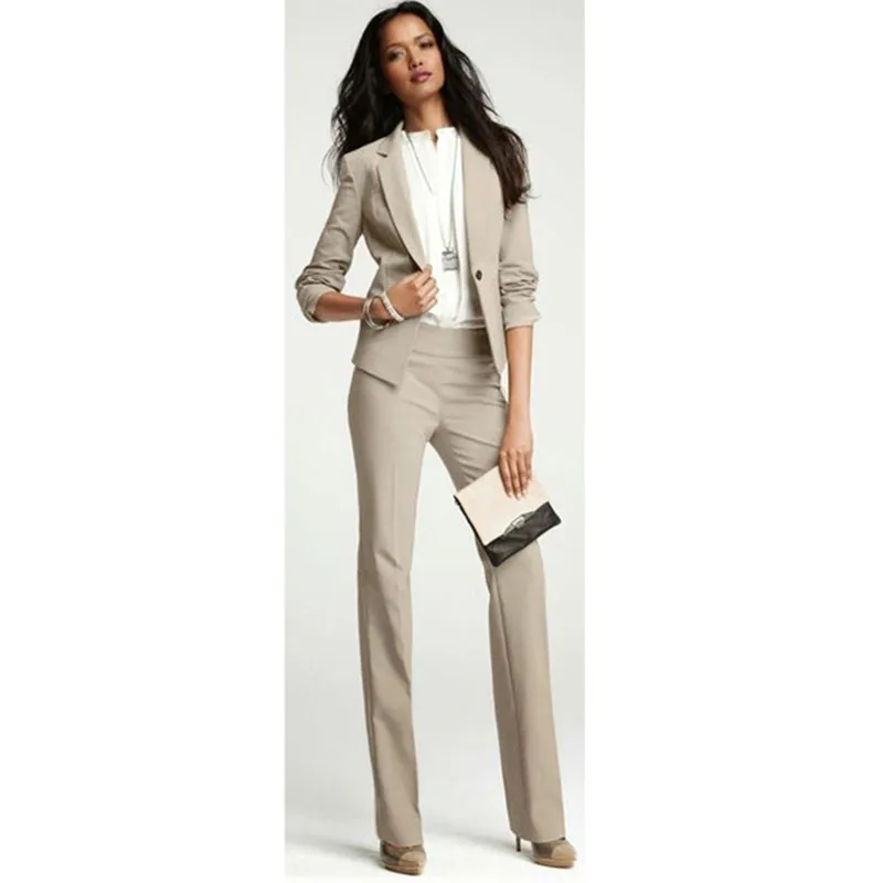 Light brown two piece women's business dress ladies office uniform