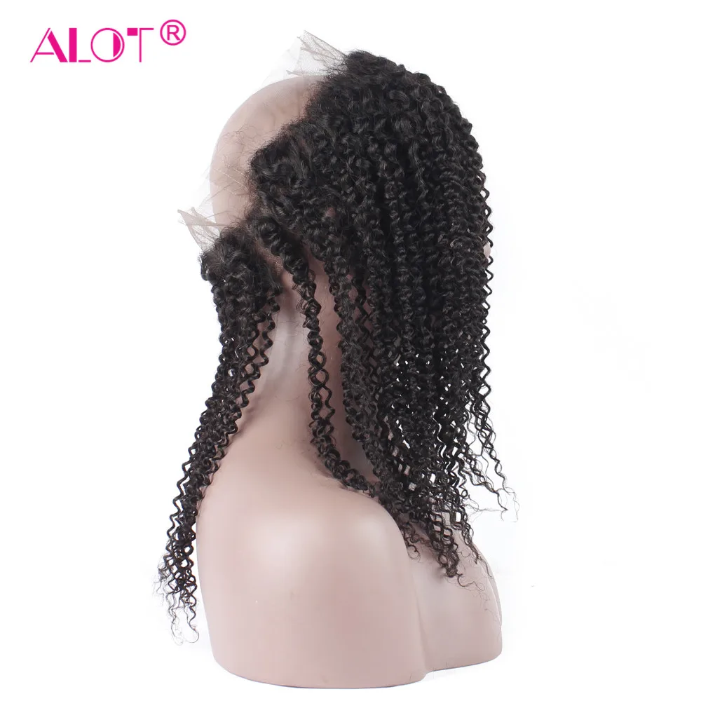 Alot Kinky Curly 360 Lace Frontal Closure Pre Plucked With Baby Hair Adjustable Band Non-Remy Peruvian Human Hair