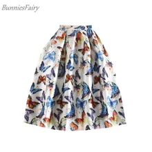 BunniesFairy/Новинка года; сезон весна-лето; плиссированная юбка-пачка средней длины с принтом в виде бабочек и животных; Милая Белая повседневная юбка Saia Faldas