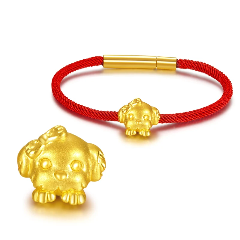 

Pure 3D 24K Yellow Gold Bracelet 999 Gold Chinese Zodiac Dog Bracelet