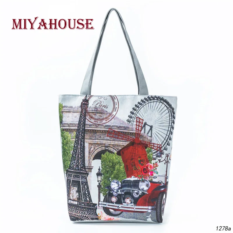 

Miyahouse Large Capacity Lady Tote Bag Print Eiffel Tower and Statue of Liberty Women Handbag Bag Vintage Female Shoulder Bag