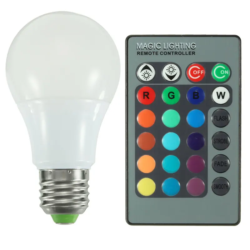 

E27 RGB LED Light Bulb 3W 5W 10W Real Power 16 Color Changing Globe Light LED Lamp With 24 Keys Remote Control AC85-265V