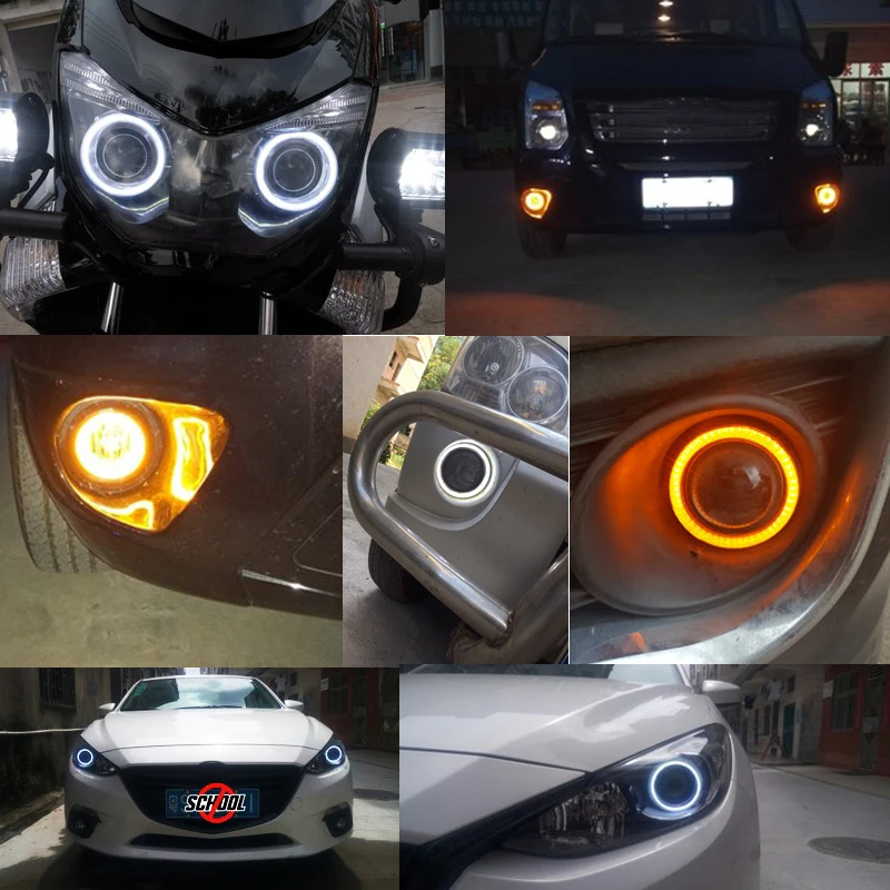 Niscarda 2x белый и желтый светодиодный светильник с углами для глаз Halo Rings Drive Switchback, сигнальный светильник, автомобильный головной светильник, автомобильная лампа 60 70 80 90 100 мм