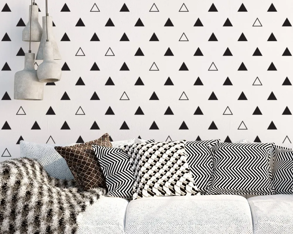Modern Vinyl Triangles Wall Decal Solid Outline Triangles Pattern Wall