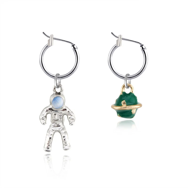 

GEOMEE 1 Pair Silver Color Astronaut Planet Dangle Earrings for Women Asymmetry Femme Unique Chic Jewelry Pendientes Brincos