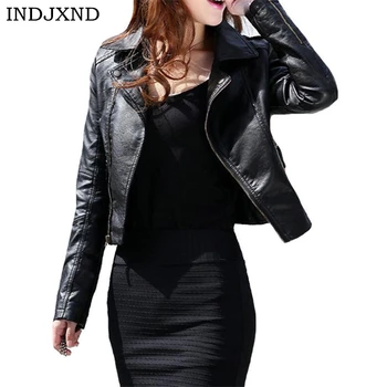 

INDJXND New Autumn PU Women Slim Soft Leather Jackets Ladies Classic Zipper Bright Colors Street Jacket Motorcycle Coat Outwear