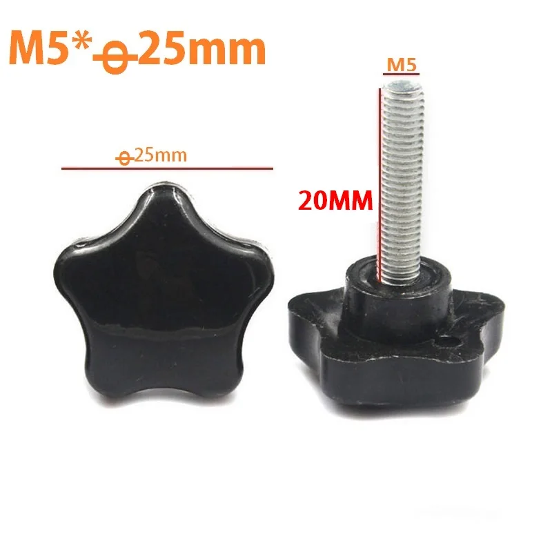 30pcs/LOT M5X20 Male Thread 5 Star Shaped Head 25mm Diameter Star Knob