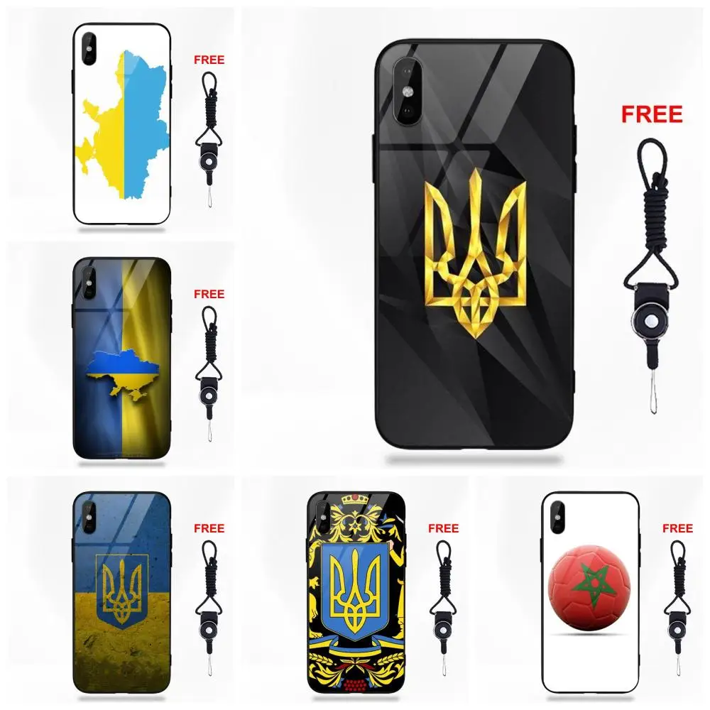 

Soft TPU Frame Tempered Glass Mobile Phone Shell Protector For Apple iPhone 5 5C 5S SE 6 6S 7 8 Plus X XS Max XR Ua Ukraine Flag