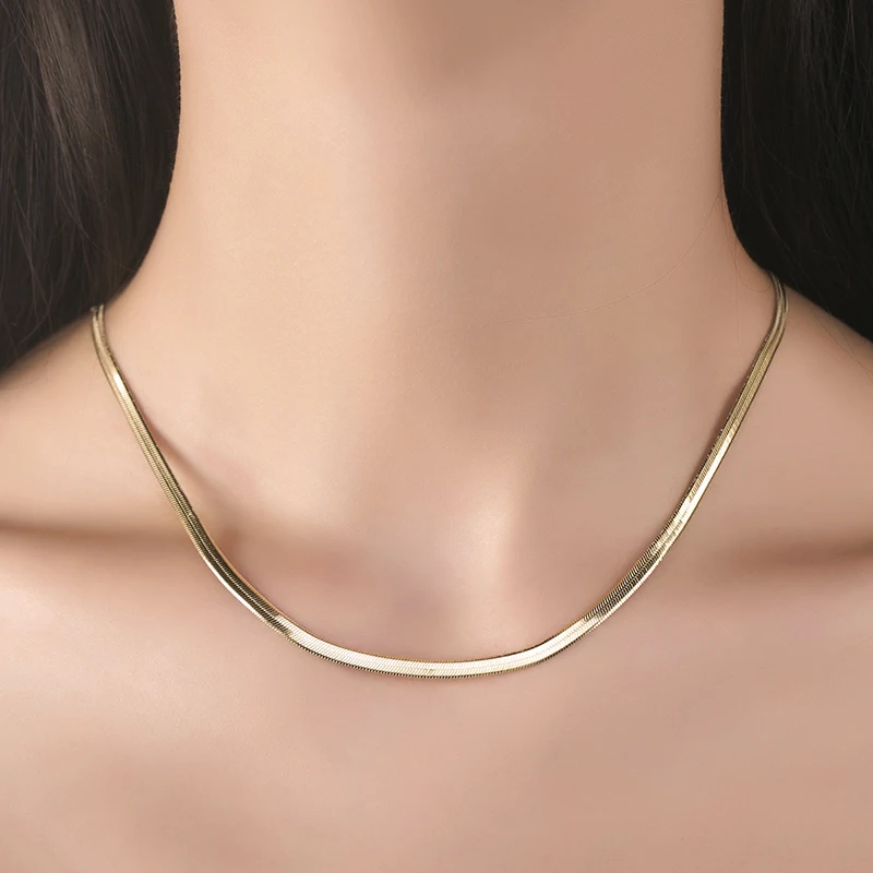 14k Pure Gold Blade Necklace Flat Thin 