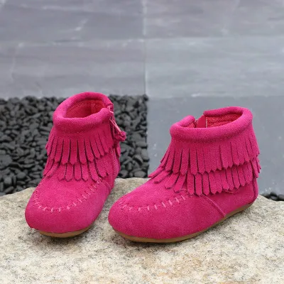 Ботинки с бахромой для маленьких девочек; коллекция года; сезон весна-осень; детская обувь из натуральной кожи; детские ботинки из воловьей кожи; ботинки принцессы с кисточками - Цвет: rose red