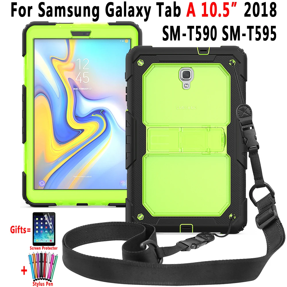 Кремния + PC Combo + ремень Tablet Case для Samsung Galaxy Tab A A2 10,5 "2018 T590 T595 Дети дети Безопасный Drop Сопротивление Крышка