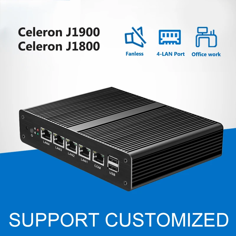 

Fanless Mini PC Intel Celeron J1900 4*Gigabit LAN Ports Mini Computer Celeron J1800 Desktop Windows Router Firewall pfsense